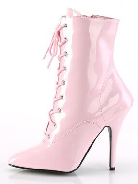 5" High Heel Lace-Up Front Ankle Boots - Baby Pink Patent Leather